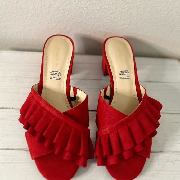 Liz Claiborne Red Ruffled Mules - Picture 1 of 6